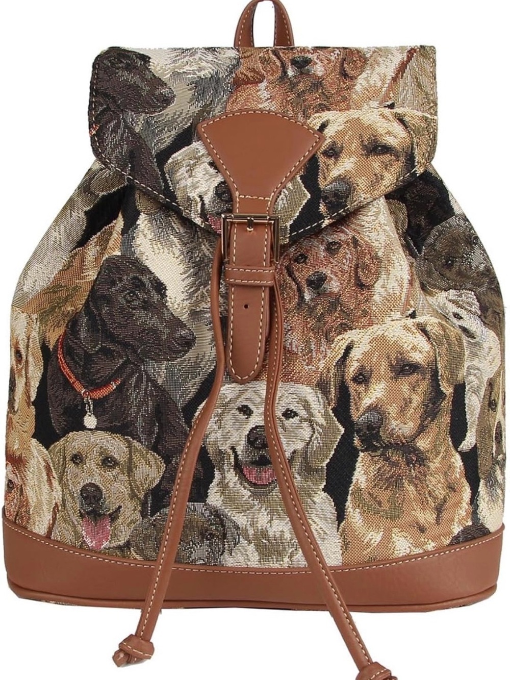 Signare Brown Faux Leather Drawstring Backpack Tote